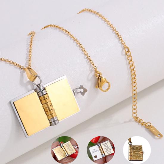 Titanium Steel Book Necklace Openable Mini Book Pendant Necklace Love Book Charm Necklace Jewelry Gift for Her