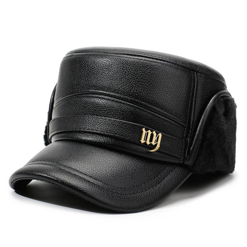 

Мужская шляпа с плоским верхом, зимняя теплая шапка с защитой ушей для людей среднего и пожилого возраста, шапка-ушанка, толстая шапка для защиты от холода чёрный