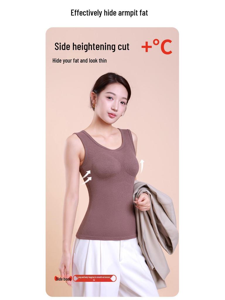 Vestă caldă din lână merino pentru femei cu cupe fixe și plăcuțe încorporate pentru toamnă/iarnă