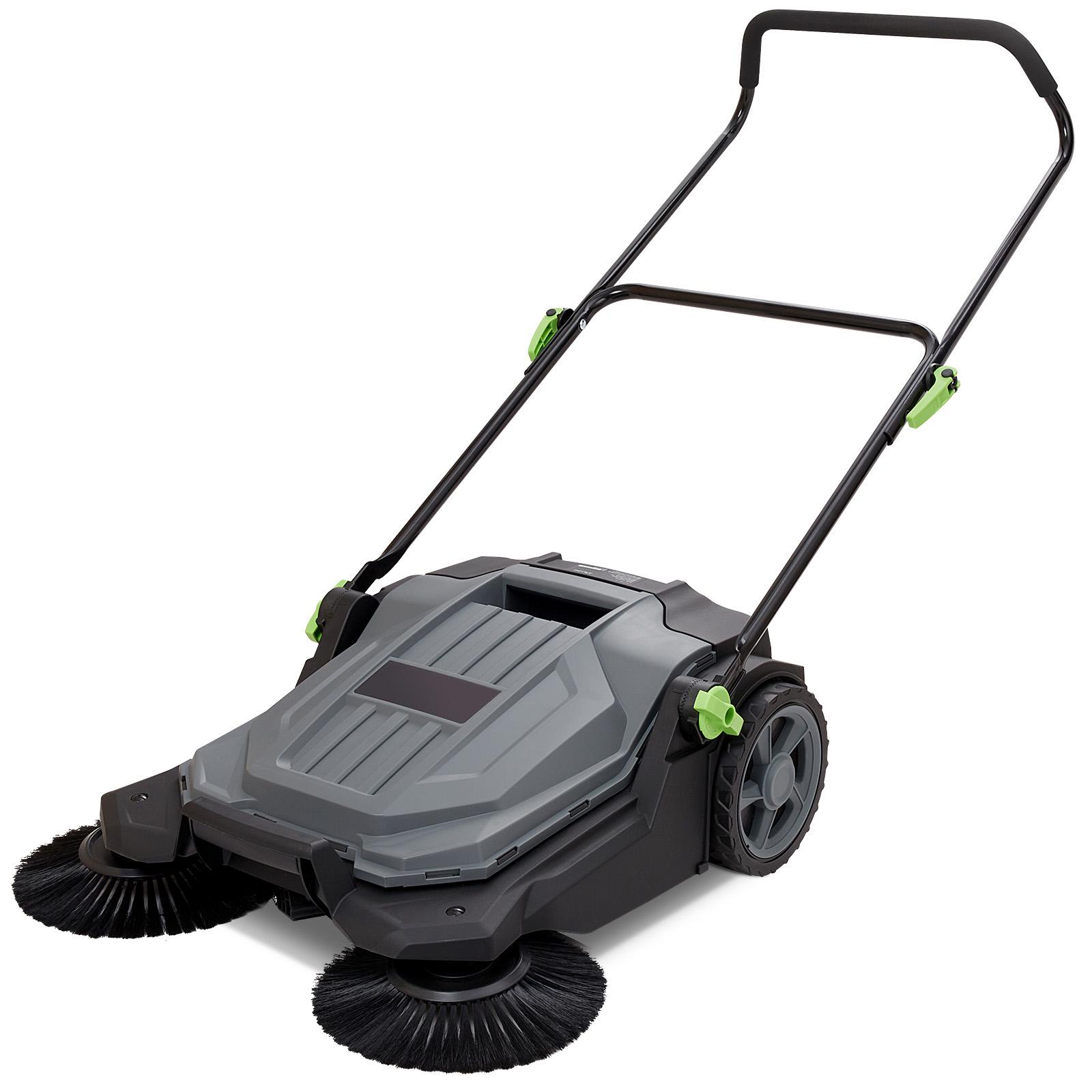

SucceBuy Walk-behind Hand Push Floor Sweeper 25.6 Sweeping Width Floor Sweeper 5-Gal Waste Container Angle & Height Adjustable