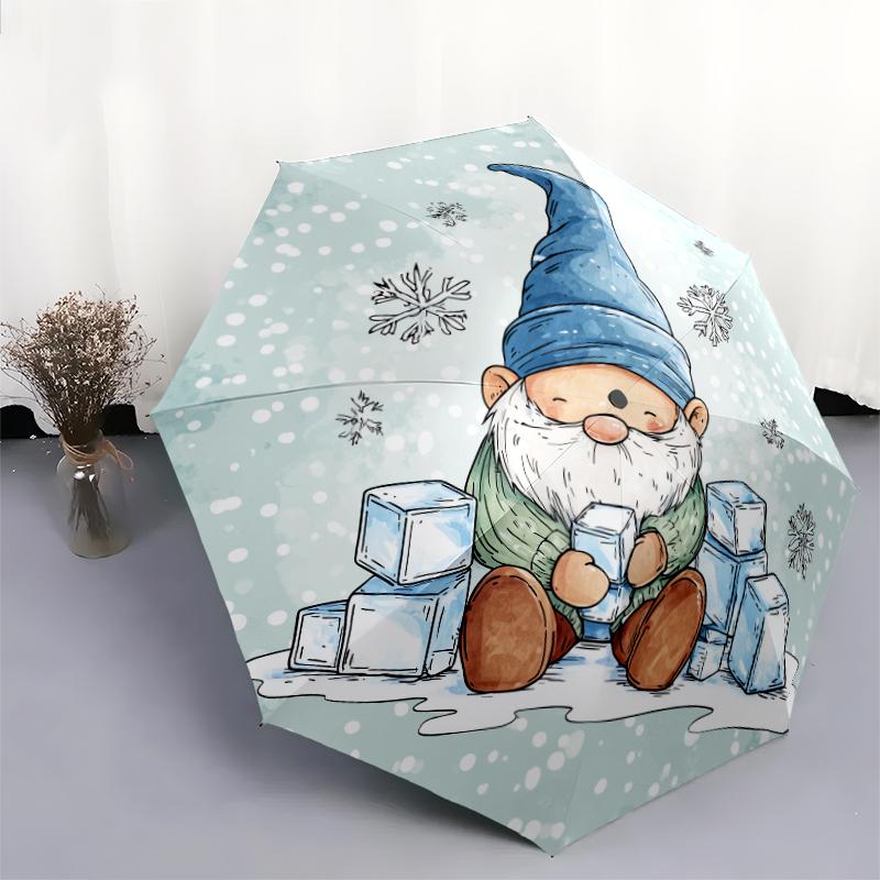 Cartoon Snowman Pattern, Automatic Folding Umbrella, Portable and Foldable Design, 8 Ribs, a Christmas or Birthday Gift.