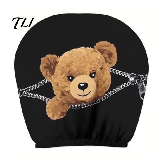Humorous Car Accessories Zipper Bear Headrest Cover, 2D Flat Print Cute Seat Universal Fit Covers Protector, Breathable Auto Interior Decor