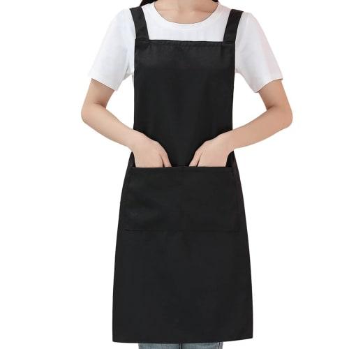 cozycube H-shaped apron, simple, neck-hanging apron for men and women, cafe apron, solid color, stylish, large capacity pockets, stain-resistant, wrin