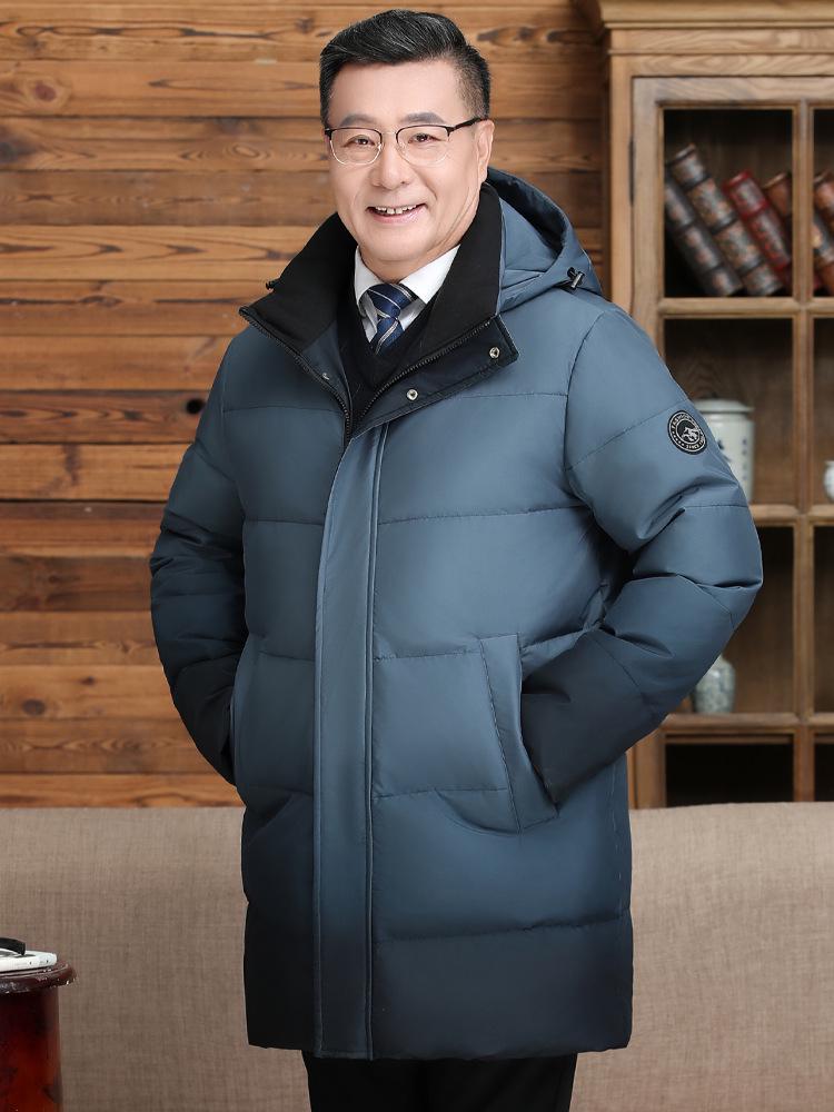 2025 Men's Mid-Length Down Jacket: Thickened White Duck Down, Business Casual, Winter Outerwear for Middle-Aged and Elderly.