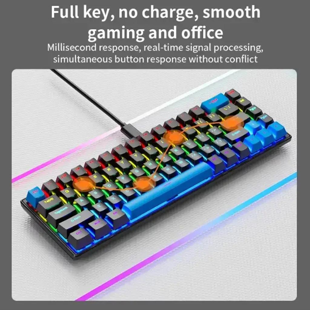 2025 new 68-key game mechanical keyboard mini 65% compact RGB backlit ergonomic wired film keyboard, suitable for laptop desktop