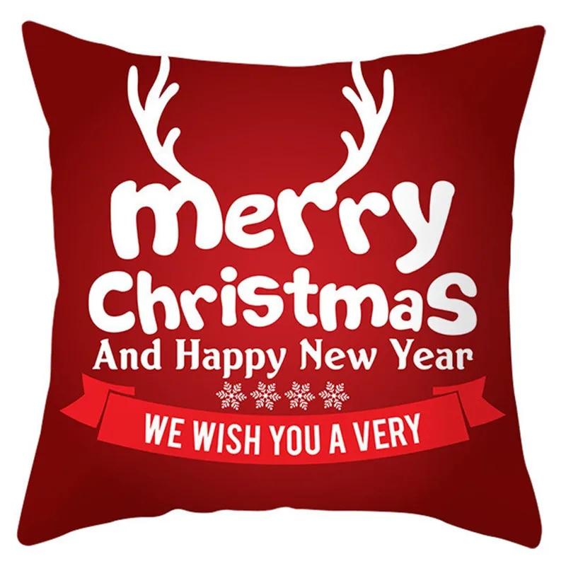 Christmas Decoration Pillow Cover Christmas Hat Christmas Tree Santa Elk Text Gift Gingerbread Man Sofa Home Decor Pillow Cover