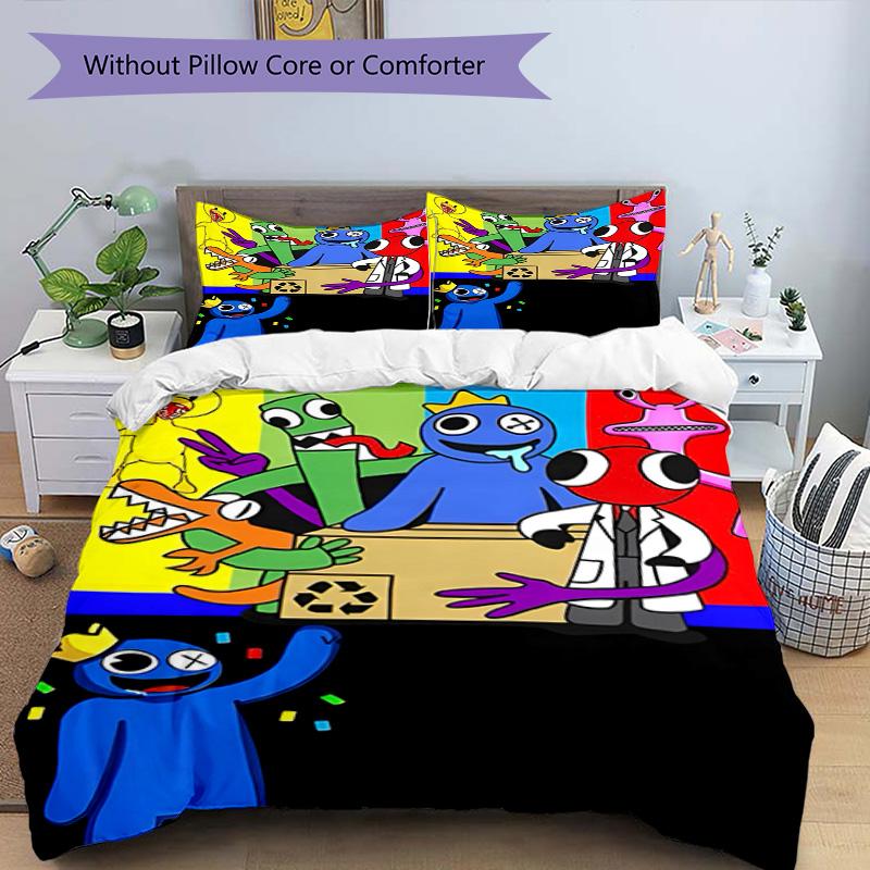 3-teiliges Bettbezug-Set (1 * Bettbezug + 2 * Kissenbezug, ohne Kern), Spiel Rainbow Friends Druck Bettwäsche-Set, Schlafzimmer-Dekoration, Ganzjahres, Geburtstagsgeschenk