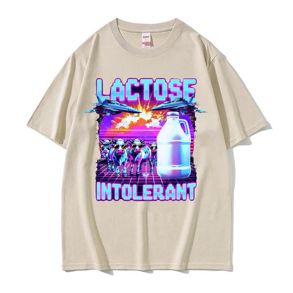 Lactose Intolerant Meme Graphic TShirt Retro Milk 90s Funny Humor T Shirts Unisex Women Casual Cotton Oversized T Shirt Streetwear