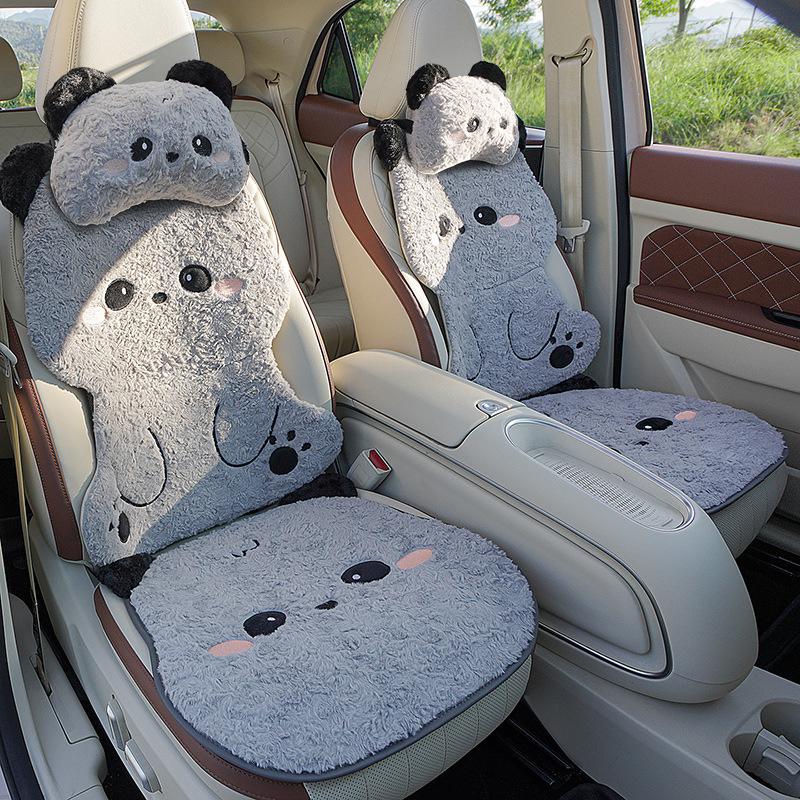 2025 Pluszowy Panda 3D Zestaw Zimowych Poduszek na Fotel Samochodowy