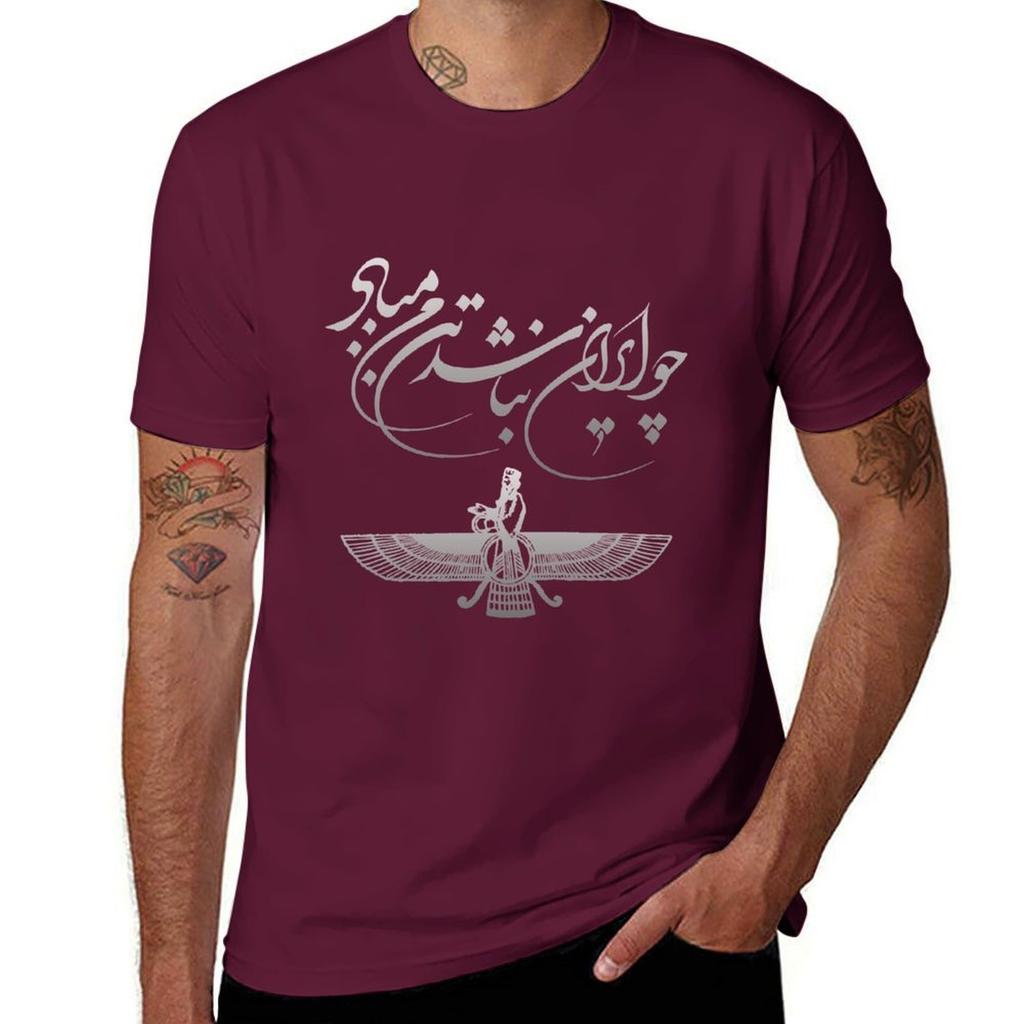 Ferdowsi and Faravahar (symbols of Persia) T-Shirt Sublime Korean Fashion Heavyweights Tops Big and Tall T Shirts for Men