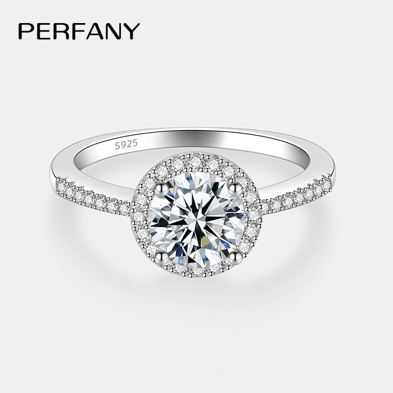 PERFANY Moissanite Ring For Women S925 Pure Silver Plated 18K White Gold Round Diamond Proposal Wedding High-end Jewelry