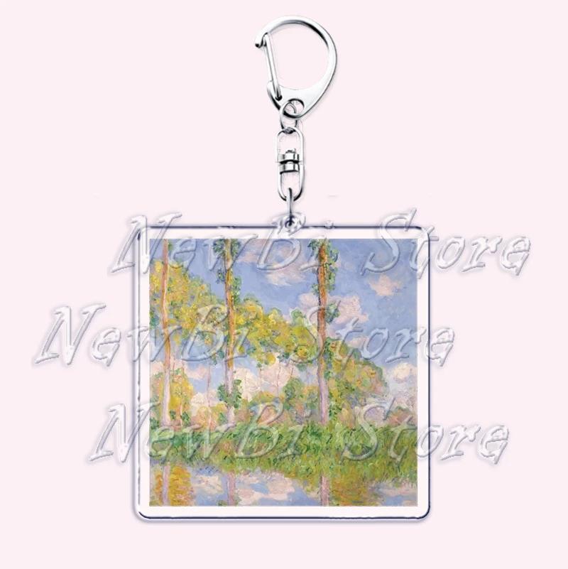 Hot Impressionism Art Keychain for Accessories Bag Van Gogh Monet Mona Lis Oil Painting Pendant Chain Ring Keyring Jewelry Gifts