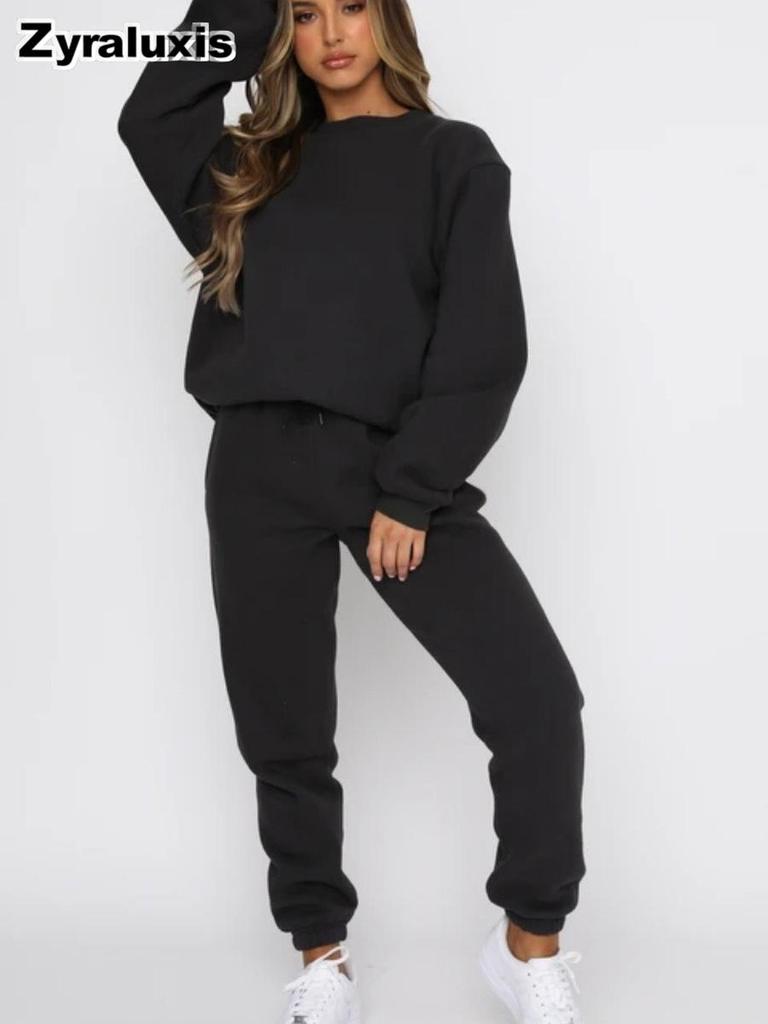Women's Fall Winter Casual Solid Color Fleece Lined Long Sleeve Pants