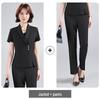 Ensemble jupe et veste à manches courtes gris - Uniforme professionnel pour réception d'hôtel, bureau, bijouterie