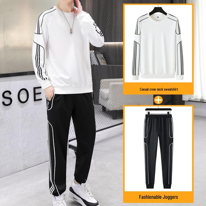 Plus Size Men's Spring/Fall Casual Sports Set: Hoodie & Long Pants for Outdoor Wear