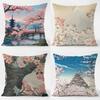 U-Ukiyo-E Cherry Blossom Cushion Cover Daily Washable Linen Pillowcase Soft For Sofa Bed Home Room Decor