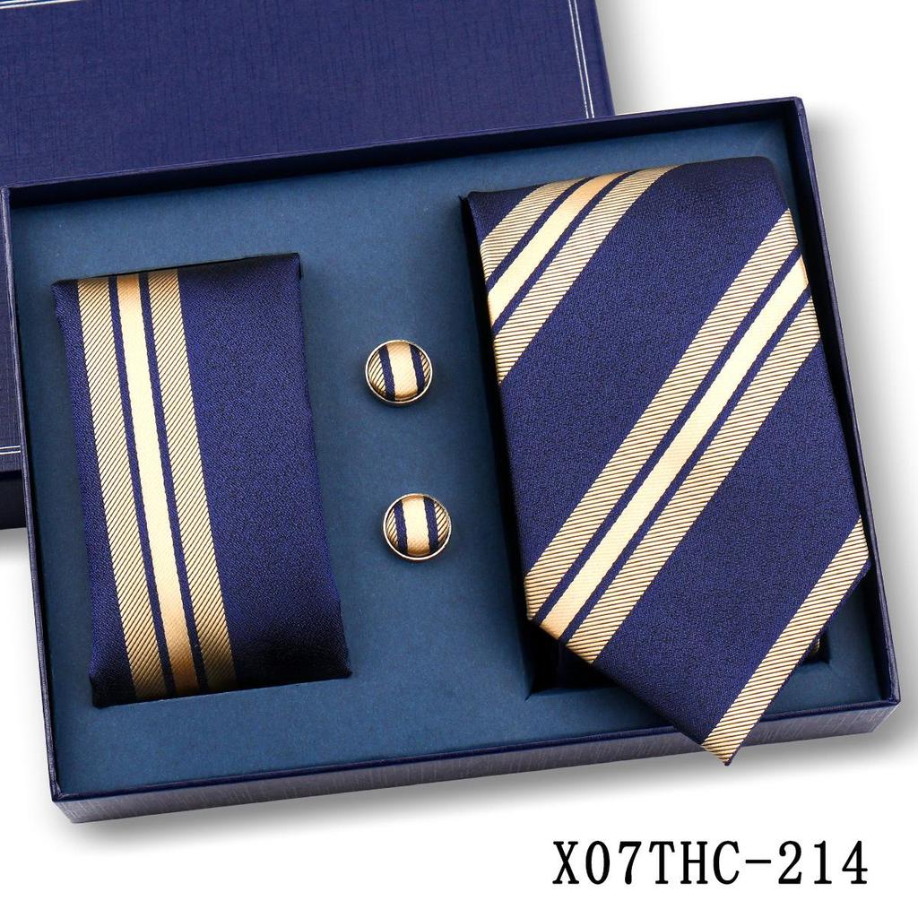 Men's Black Striped 3-Piece Gift Set: Hand-Tied 8cm Tie with Pocket Square & Cufflinks
