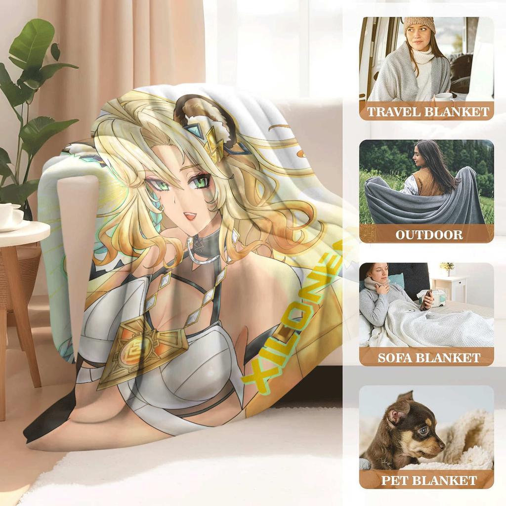 Cartoon Genshin Impact Xilonen Furina Flannel Blanket Cover Warm Soft Anime Blanket Multifunctional Decor Home Universal Blanket