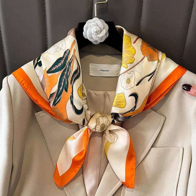 New 70*70cm Silk Satin Hair Scarf Women Handkerchief Printed Female Square Head Bandana Small Neck Muffler Hijab Lady Girl