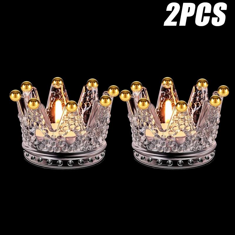 Suporturi de sticlă lucioase în formă de coroană pentru decorațiuni de nuntă, moderne, pentru casă, restaurant, ornamente pentru lumânări, sfeșnic