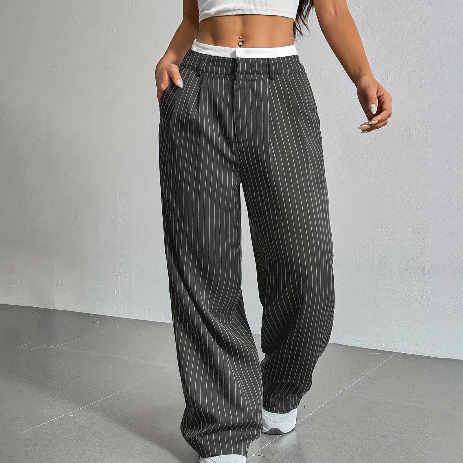 

Жіночі повсякденні широкі прямі брюки в стилі Печворк із високою талією з драпіруванням L