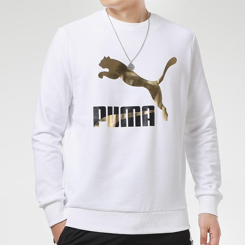 Puma Classics Metallic Logo Print Round Neck Sport Knitted Sweater Men Tops White 531367-02