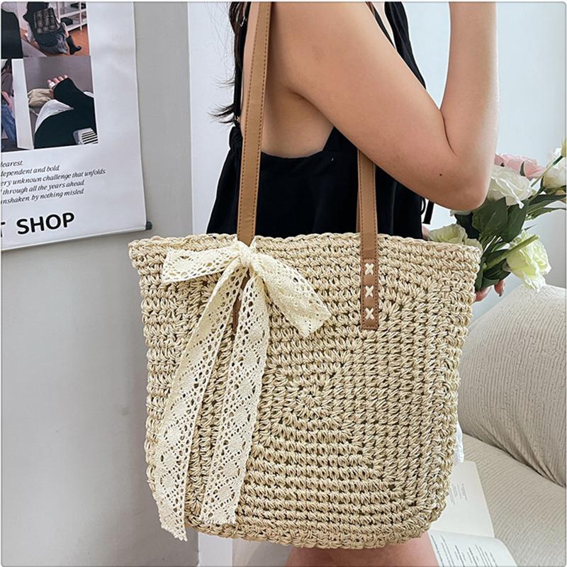 Yogodlns Eco Straw Shopping Bag For Women New Bohemian Beach Bag Large Capacity Shoulder Bag Trend Fashion Woven Handbag Tote