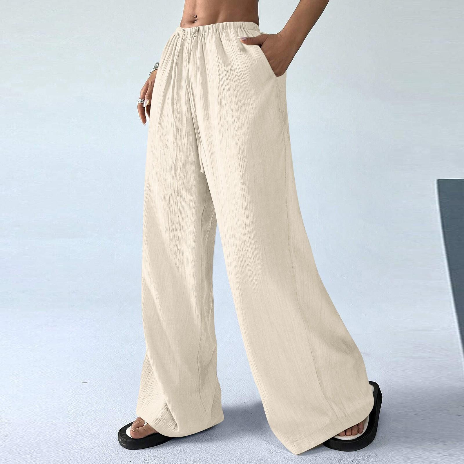 

Женские повседневные брюки с широкими штанинами, на талии, с завязками, с текстурным карманом, весна-лето L бежевый