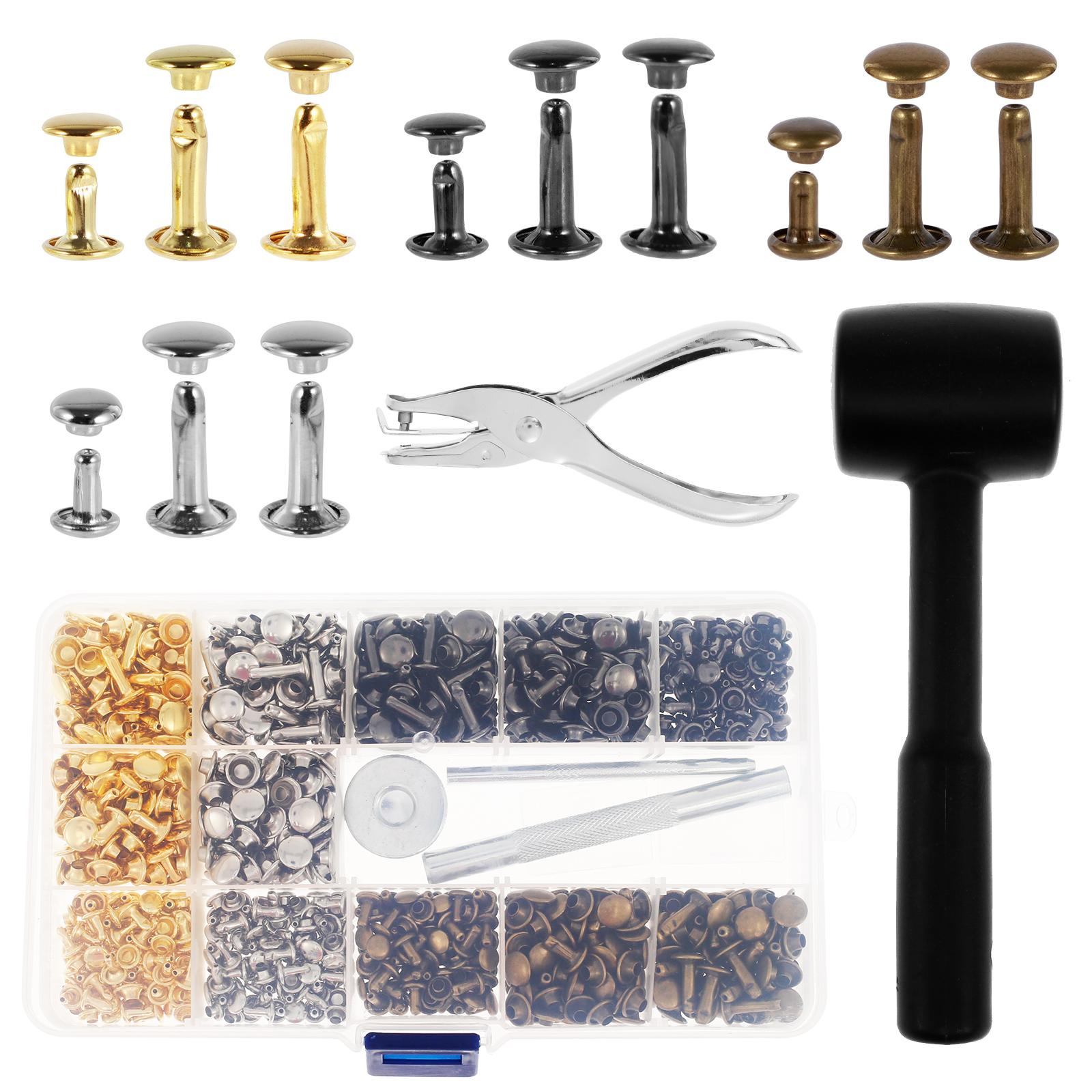 

480 шт. 6/8 мм металлические заклепки с двойным колпачком для кожи с молотком и пробойником, плоскогубцами, заклепками для обуви, сумок, ремней, одежды, аксессуары для ремонта