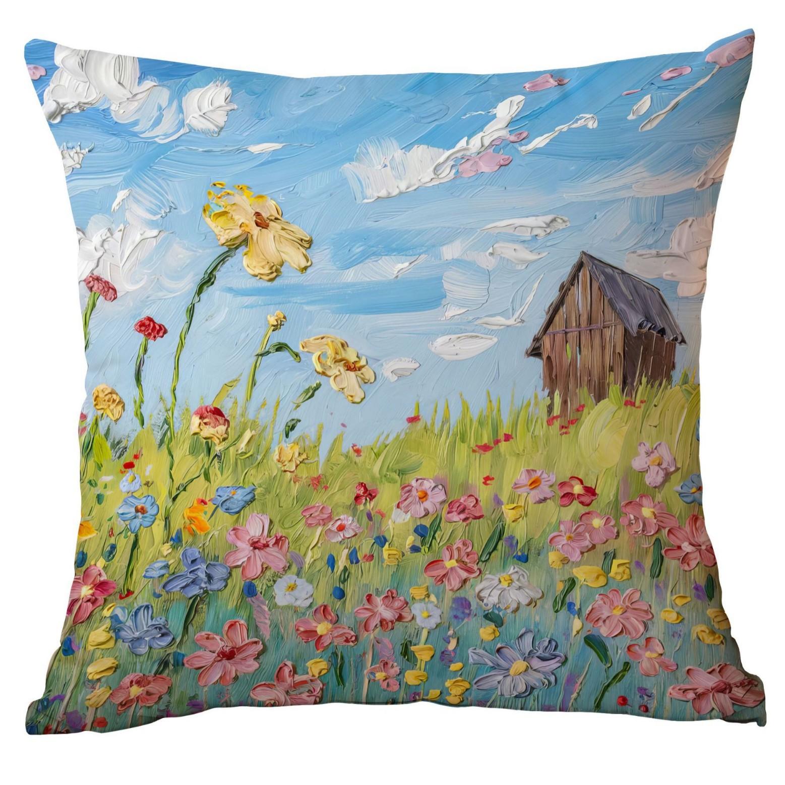 

New Bedroom Ornament Oil Painting Watercolor Landscape Pillow Cover Summer Home Sofa Cushion Pillow Cover Premium 45 * 45Cm