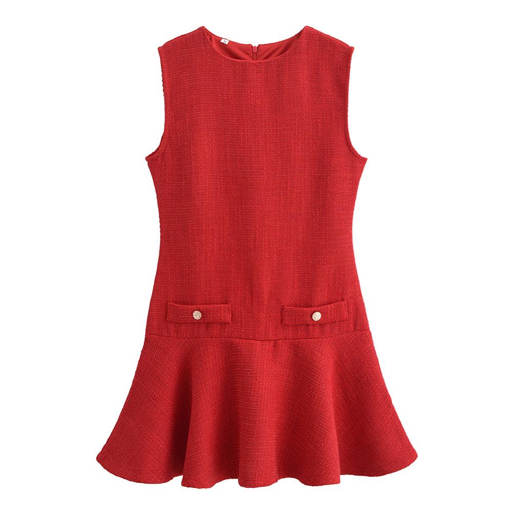 2025 Spring Women's Textured Slim Fit Sleeveless Dress