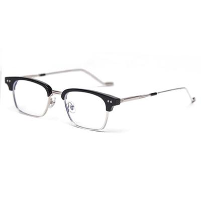 LOOKING4U Neo Retro 52010 Half-Frame Horn-Rimmed Glasses Silver