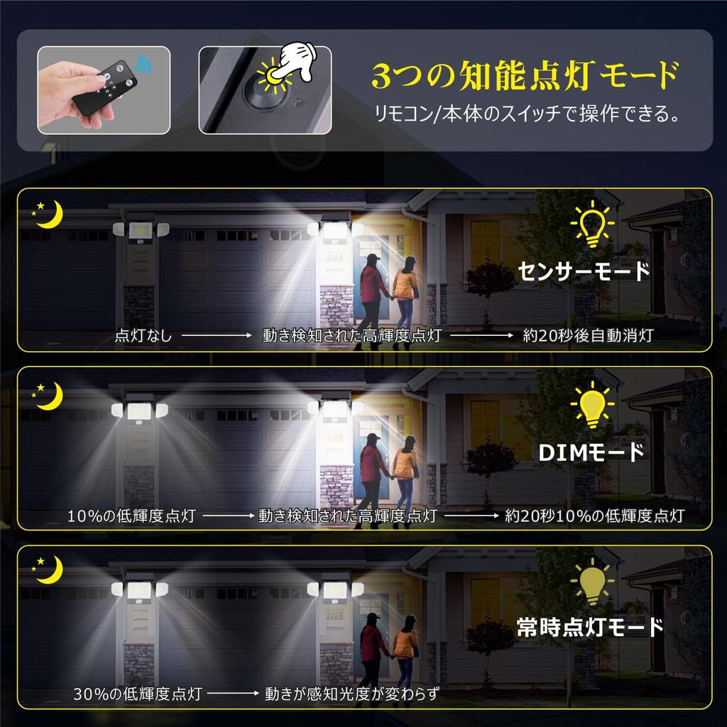 [Upgraded 440 LED] Solar Outdoor Sensor Light with 3 Intelligent Modes, 300°+ Lighting Angle, Omnidirectional Adjustment, High Brightness, 3000