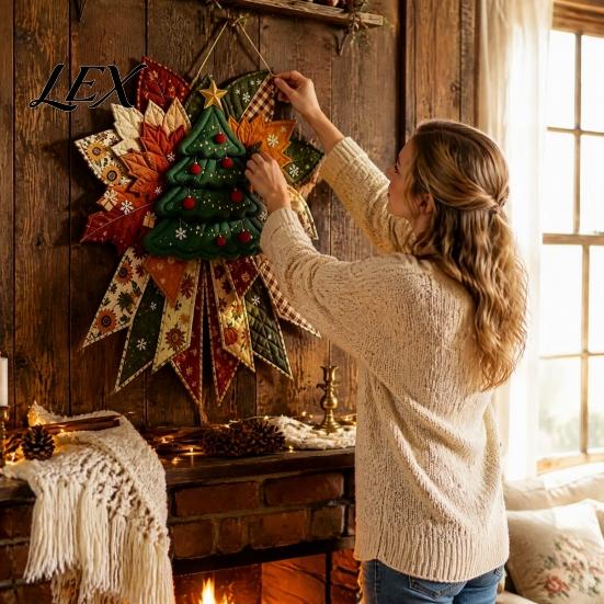 Handmade Ornament Making Supplies Christmas DIY Quilted Bow Sewing Craft Kit, Pre-cut Patchwork Sophisticated Crafting Set Set, Holiday Door