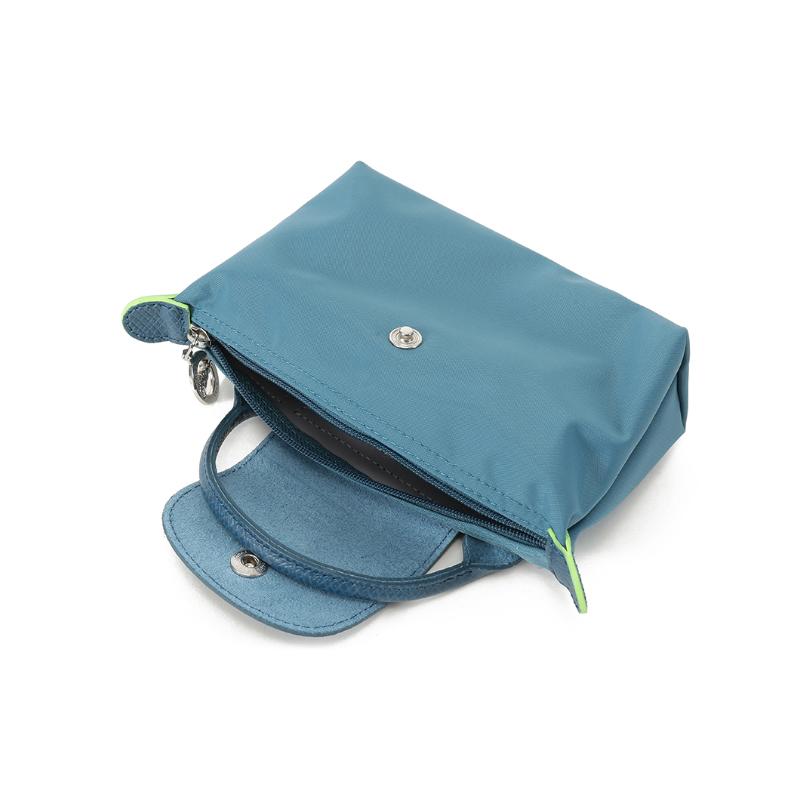 Longchamp Le Pliage Green Kurzer Griff Reißverschluss Recycelter Canvas Beutel Kosmetiktasche Tote Mini Damen Taschen Pfauenblau 34175919P89