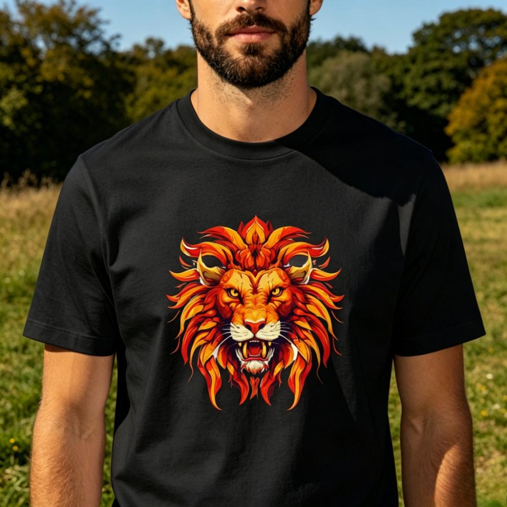 Vibrant Fire Lion Head Graphic Tshirt Retro Wild Animal Art African Lion Unisex Cotton Tee Unisex Crewneck Cotton Short Sleeve