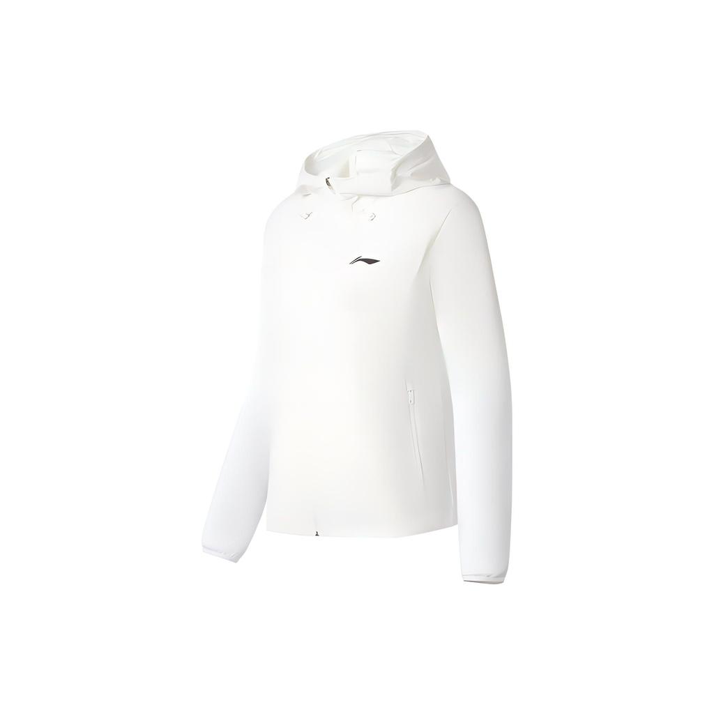 Li Ning Running Series Logo Print Stand Collar Hooded Sports Long Sleeve Jacket Women Jackets White AFDS346-1