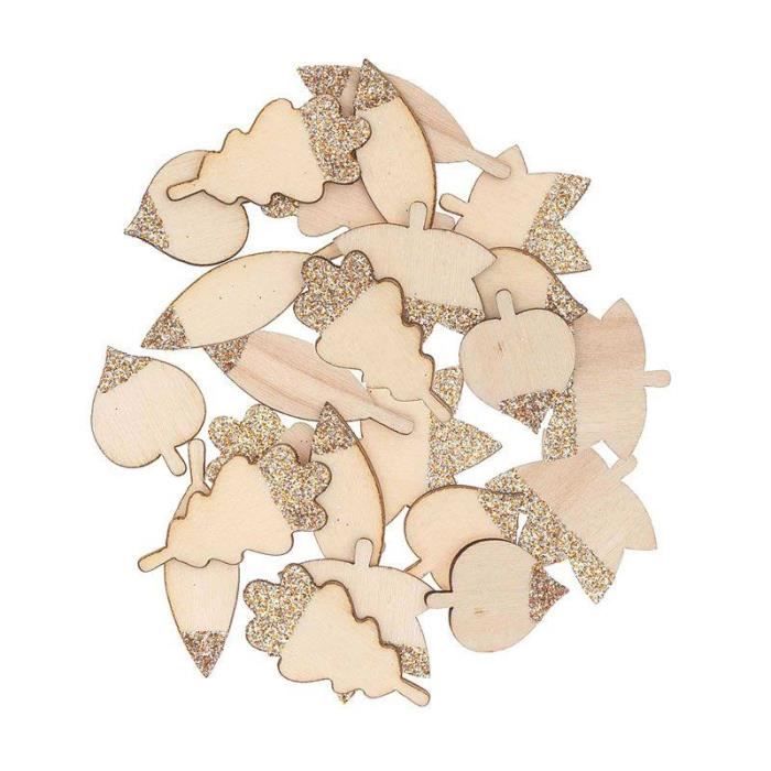 48 silhouettes en bois feuilles pailletées