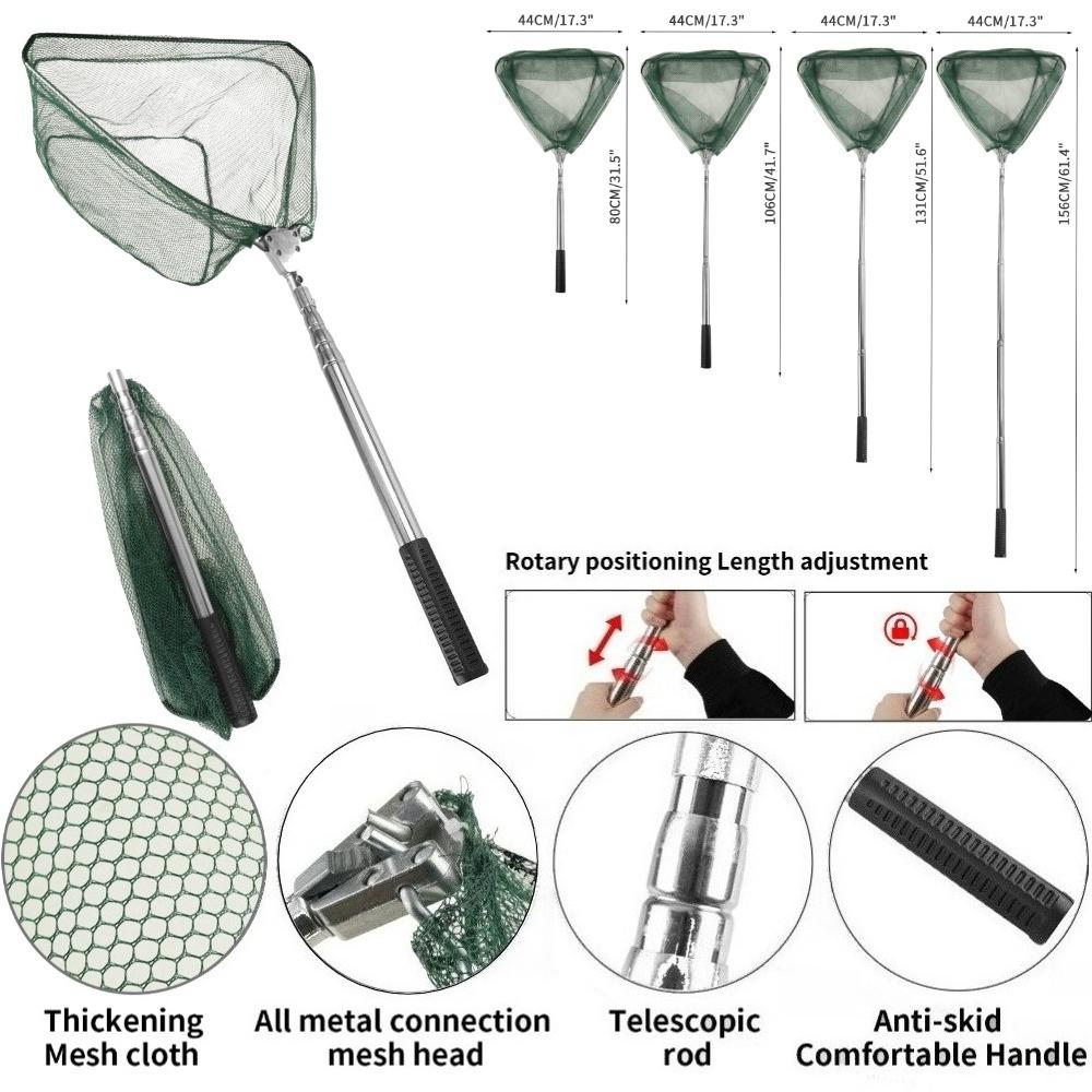 Fishing Net with Handle 43-155CM Extension Rod Adjustable Stainless Steel Handle Foldable Landing Net for Steelhead Salmon Bass