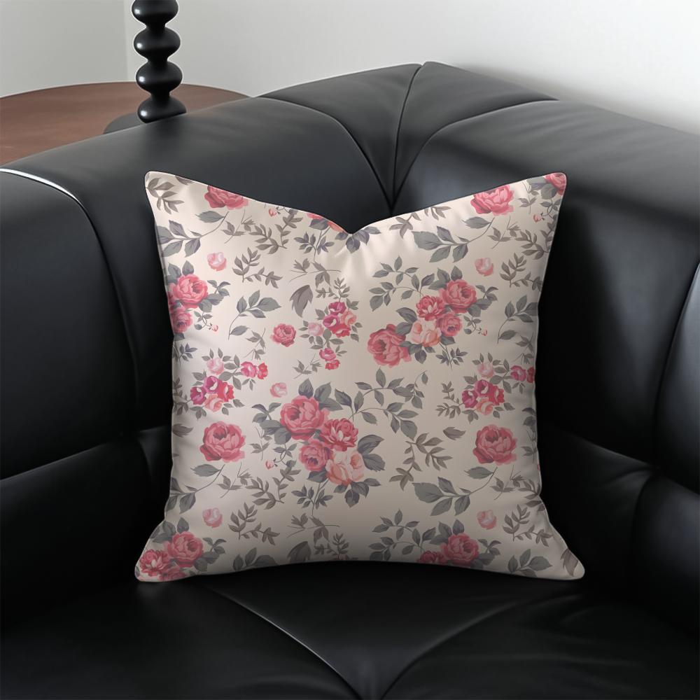 Elegant Pink Rose Art Cushion Cover Pillow Case Antidustmite Invisible Zipper Silky Plush Cushion