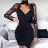 Long Sleeve Mesh Lace Bodycon Mini Dress Women Sexy Black Backless Bandage Hollow Out Vacation Beach Dresses 2022 Summer Autumn