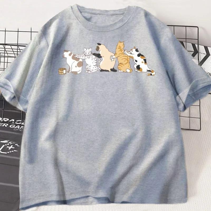Cat Printed Tshirt Women Summer Cat T-shirt Funny Fashionable Casual Sports Round Neck Short Sleeved T-shirt Tees