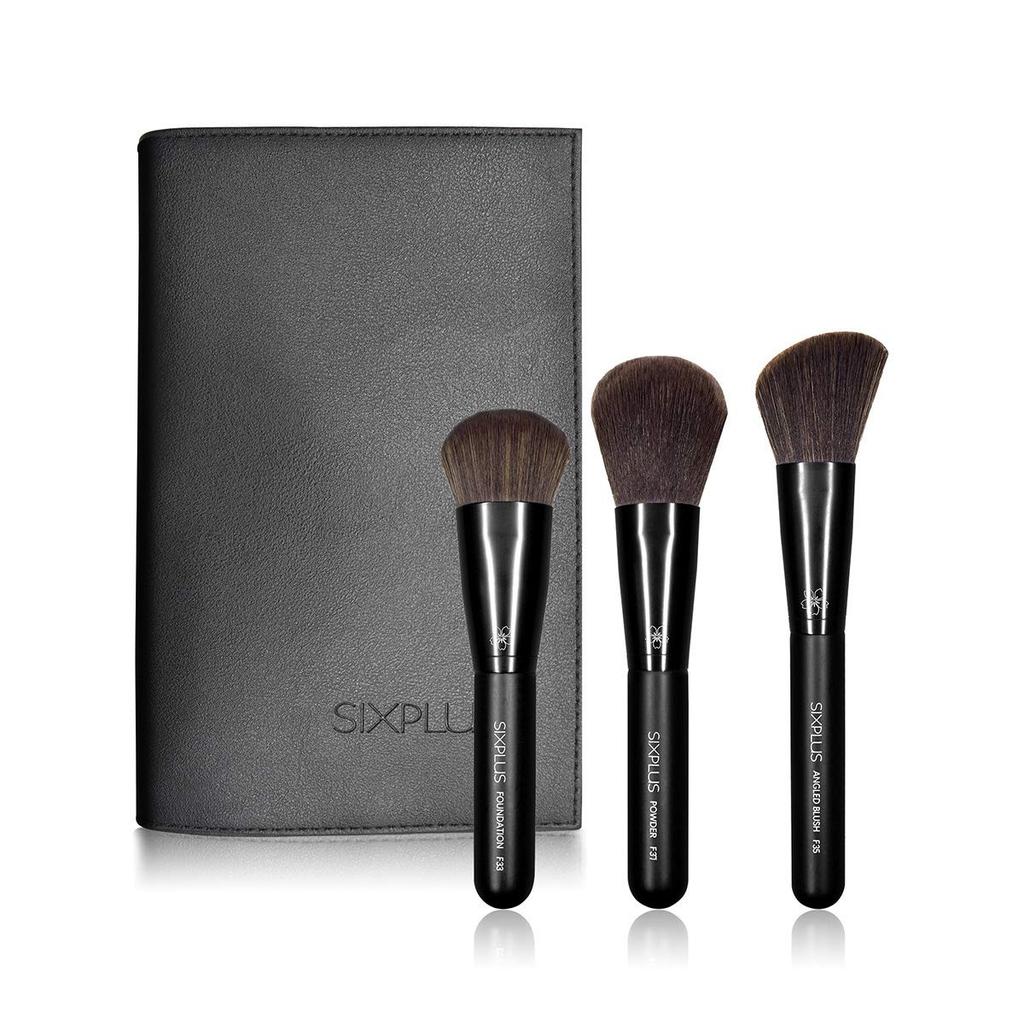 SIXPLUS 3-piece Face Brush Set: Foundation Brush, Cheek Brush, Powder Brush, Dawn Series (black)