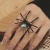Retro Exaggerated Halloween Spider Ring with Pearl - Punk Hip Hop Style