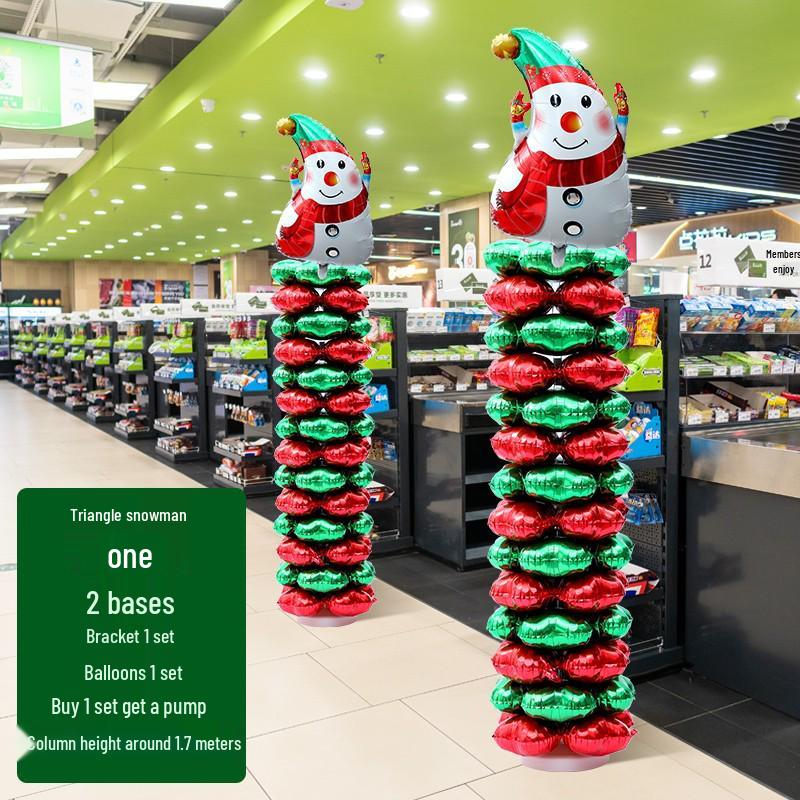 Large Base Christmas Tree Decoration with Santa, Reindeer, and Snowman Balloons for Kindergarten