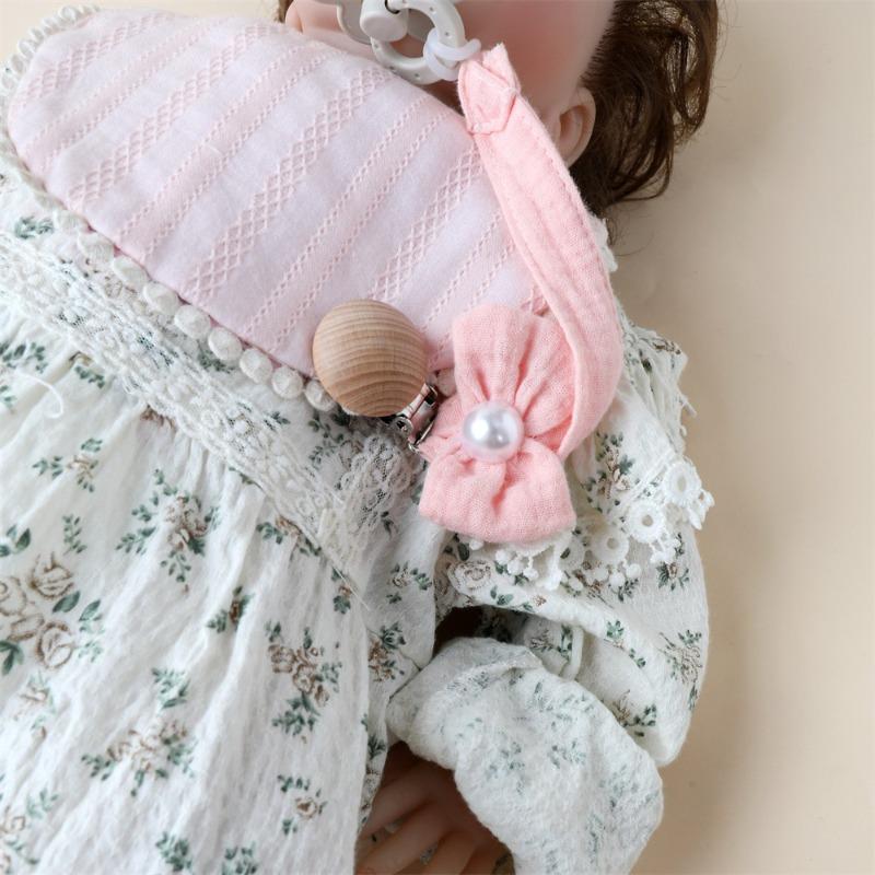 1 Stück Niedlicher Neugeborener Mädchen Schnuller Clip Kette Süße Prinzessin Schleife Schnullerclip Kette Stoff Holz Anti-Verloren Spielzeug Schnullerkette