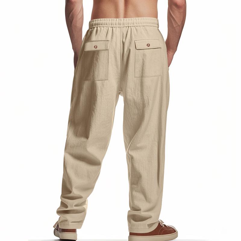 Men’s Summer Linen Plus-Size Loose-Fit Trousers with Elasticated Waist – Breathable, Relaxed-Fit Cotton-Linen Trousers for The Beach and Leisure