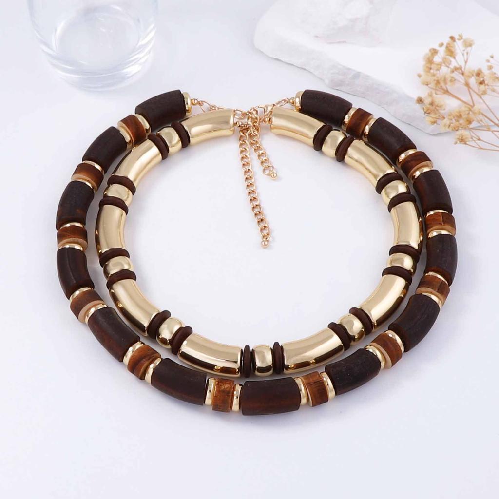 2025 Nové ZAA Dřevěné Korálkové Spojované Náramky Náhrdelníky Zirkonové Sady pro Ženy Vintage Etnický Styl Doplňky na Krk