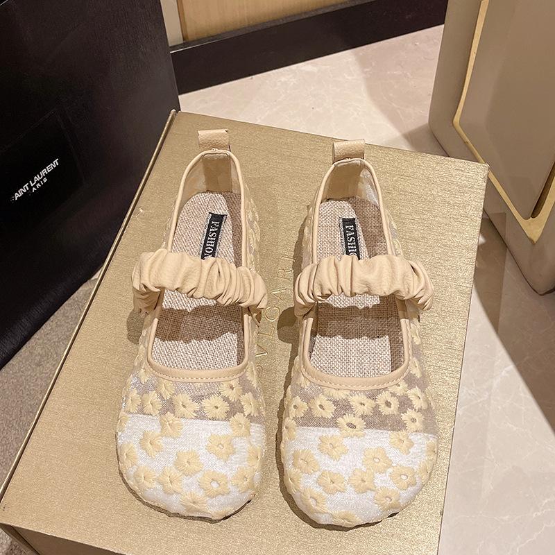 Mary Jane Sandalen Damen 2025 Sommer Atmungsaktive Mesh Schuhe Flache Doudou Schuhe mit Rock Französischer Abendwind Oma Schuhe