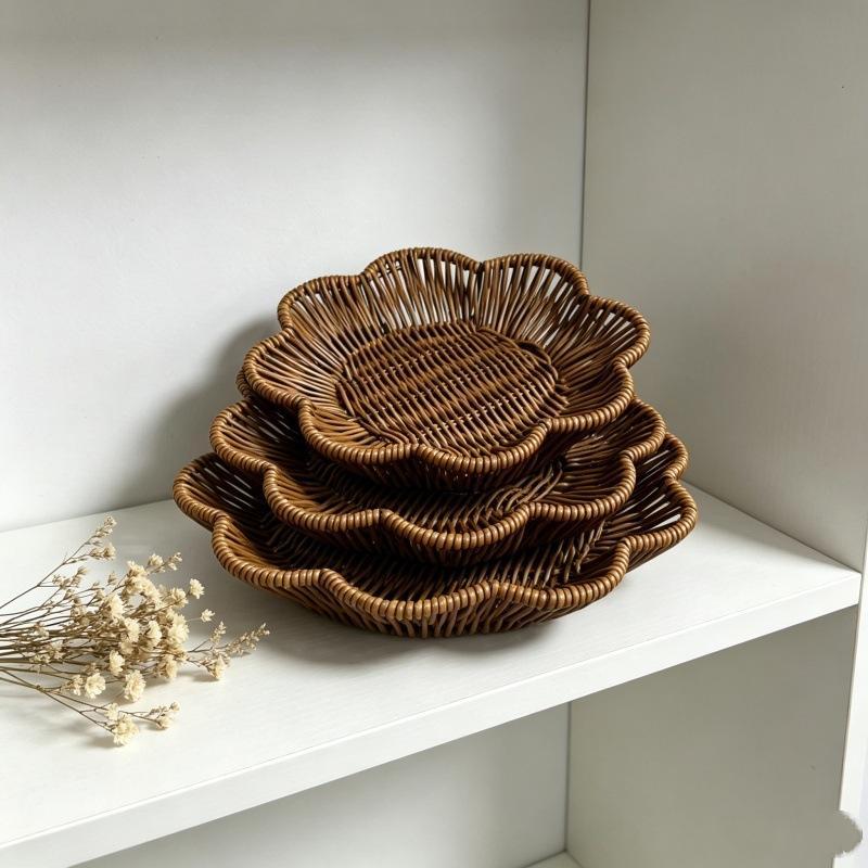 Handgeflochtenes Frühstücksbrotkorb Lebensmittelplatte Servierschale Korb Rattan Aufbewahrungskorb Obst Gemüse Kuchen Weidenkorb